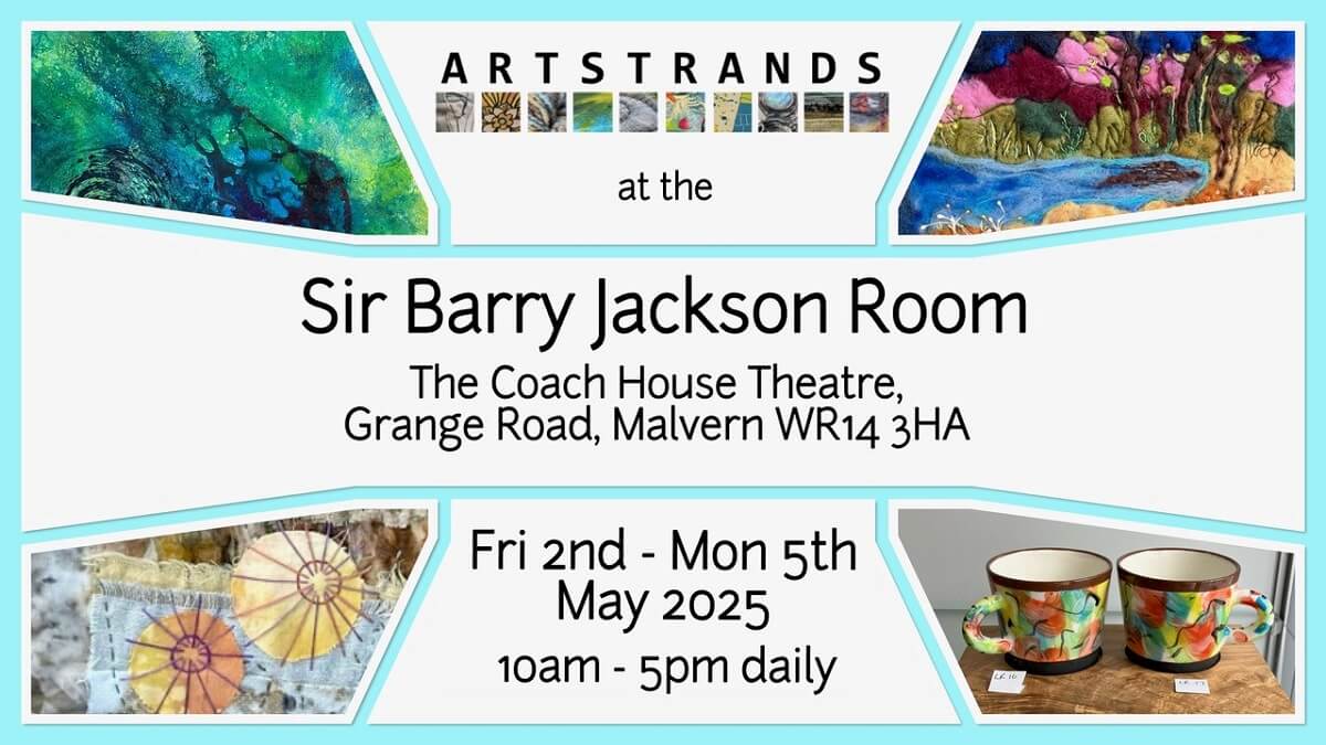 Examples of artwork by members of Artstrands, including textiles and pottery