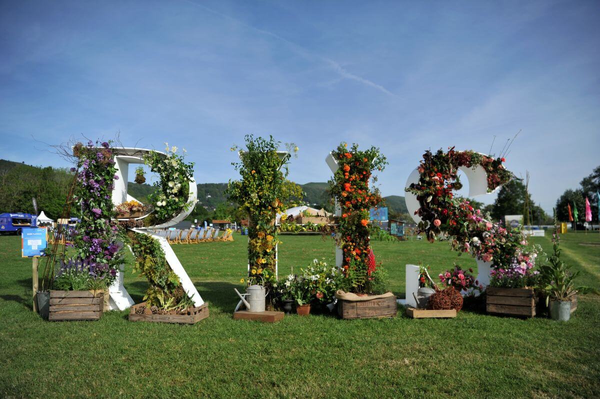 RHS Malvern sign made from flowers