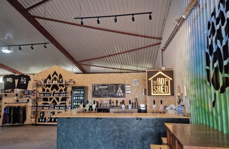 A view of the interior of the Hop Shed, with bar area and shop adjacent