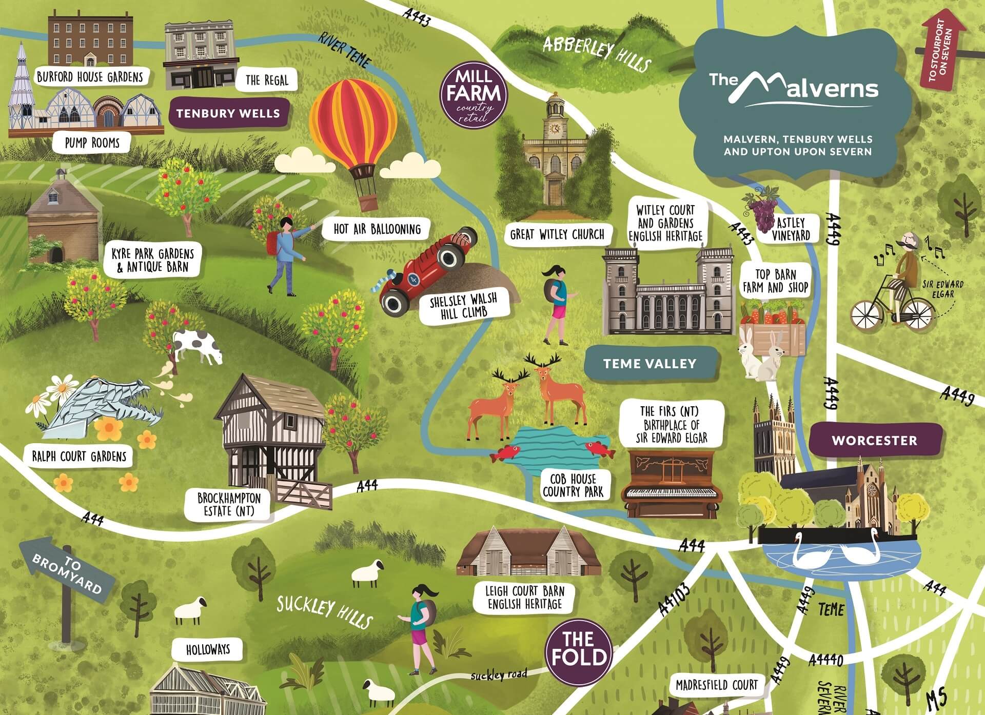 Visit the Malverns Guide Map showing northern part of the district